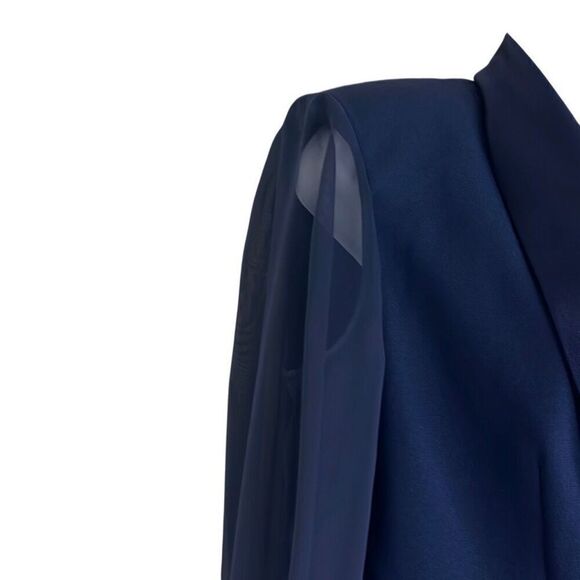 JR Nites by Caliendo Size 10 Jacket Sheer Sleeves Beaded Vest Satin Trim Blue - Picture 7 of 12